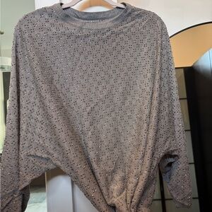 Embellished Gray Crewneck Sweater - Sparkle Detail
